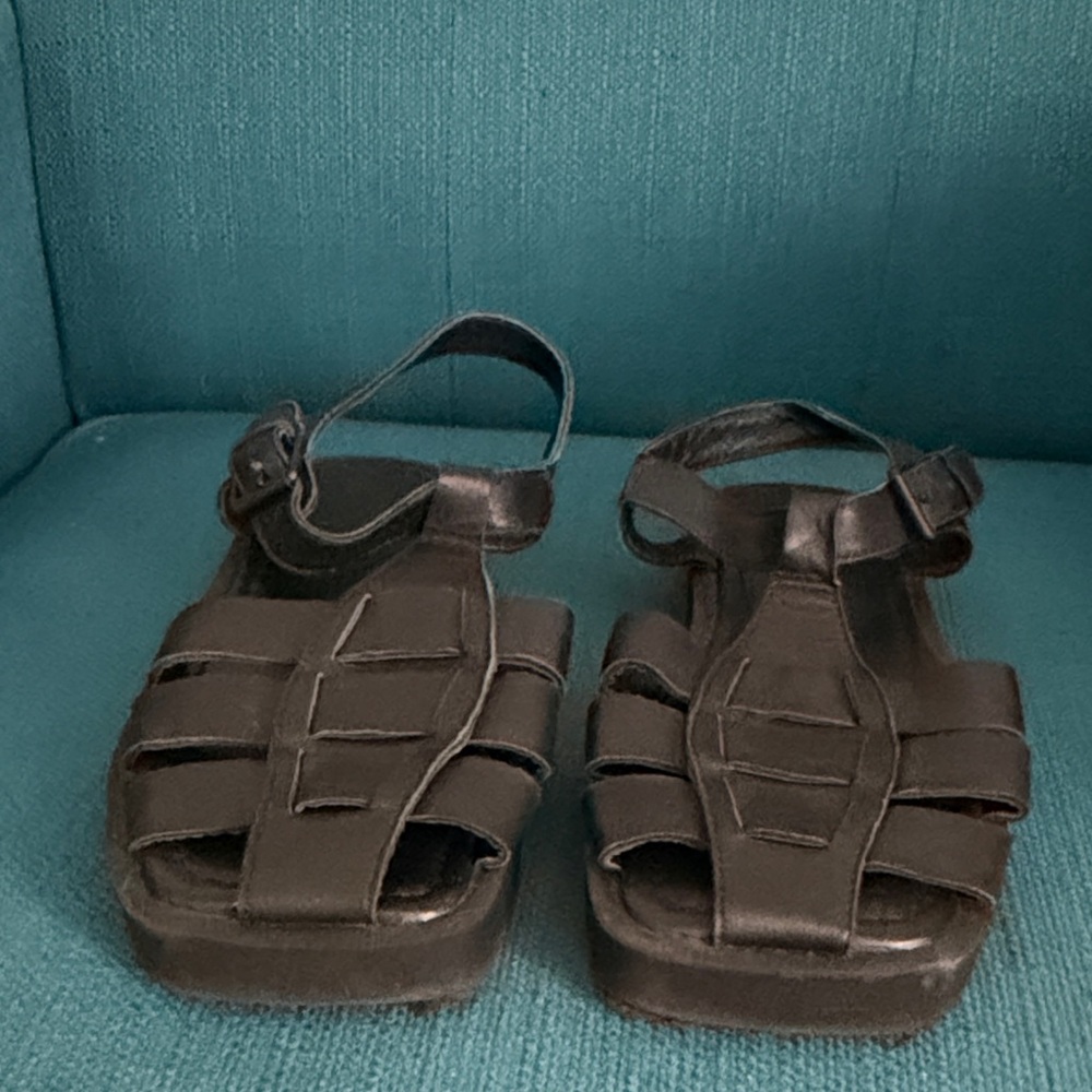 Women's Black Strappy Leather Sandals - Classic Casual Style